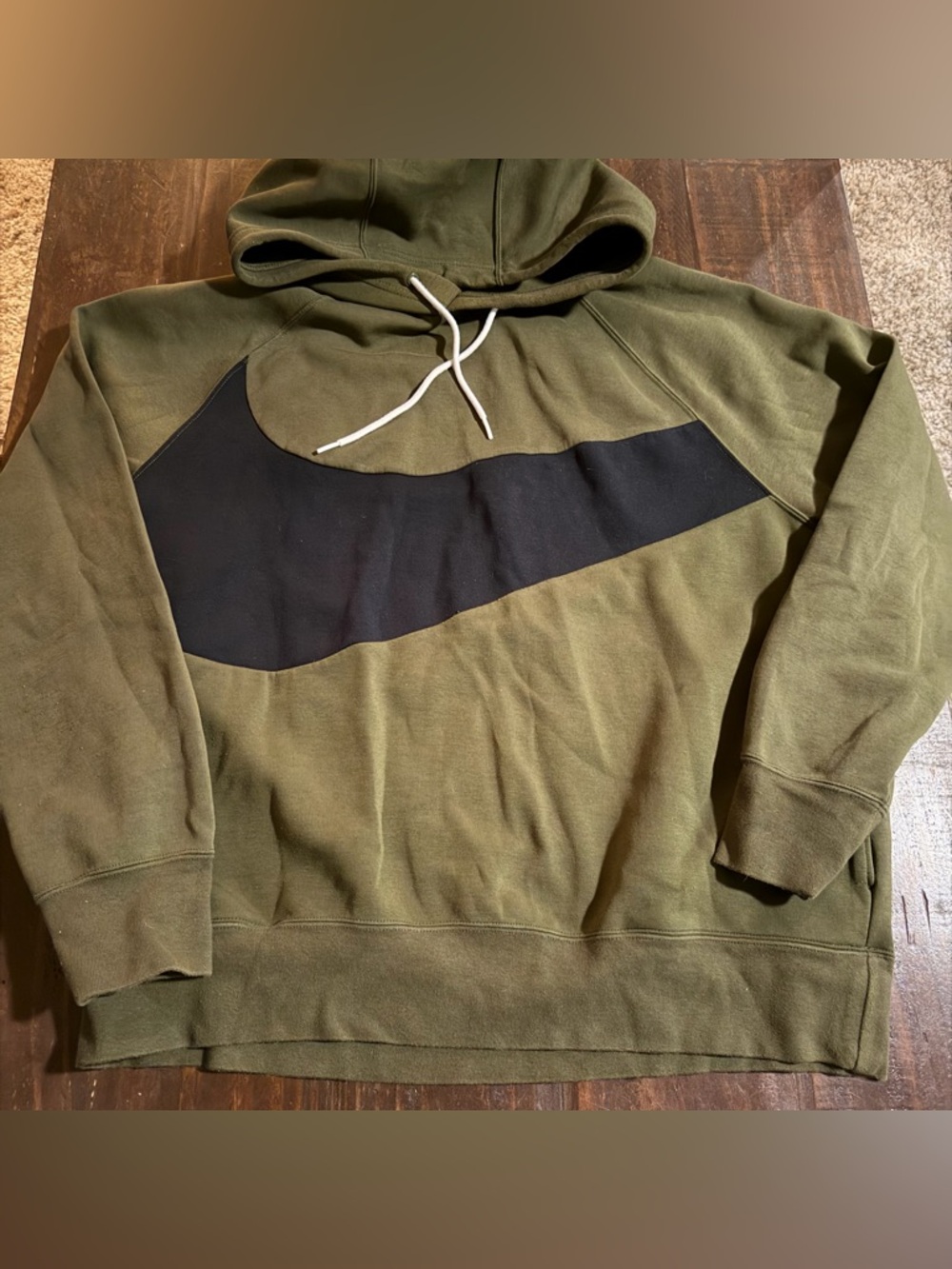 Nike Olive Military Green Pullover Hoodie with Black Swoosh - XL